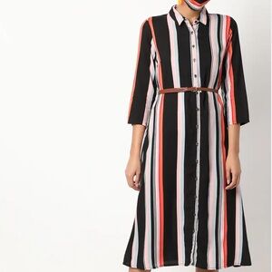Women’s Multicolor Stripe Button Front Midi Dress. Size Large